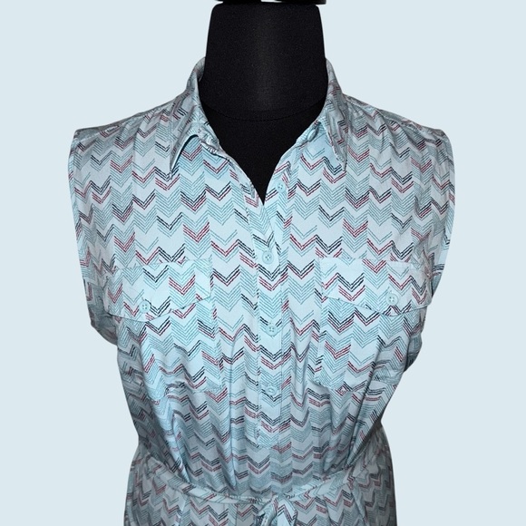 Eddie Bauer Departure Sleeveless Shirt Dress Size 2XL Blue Chevron Pattern - Picture 2 of 13